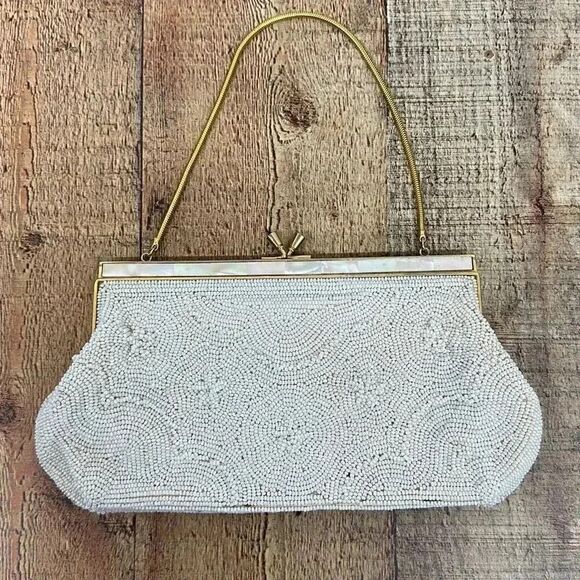 Vintage Beaded with Inlaid Mother of Pearl Evening Clutch - Picture 1 of 10